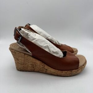 Crocs Women Cork Wedge Slingback Sandals Brown Size 5 Peep Toe Heel